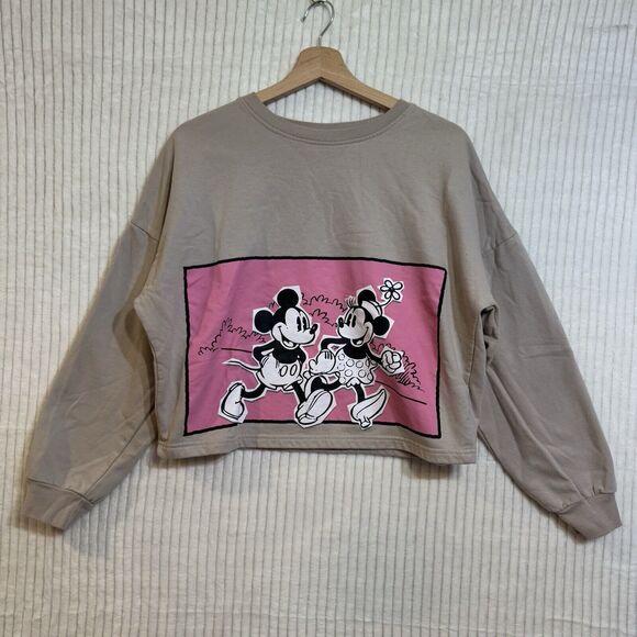 Disney Mickey & Minnie Mouse XXL Beige Pink Cropped Sweatshirt Pullover - Picture 9 of 14